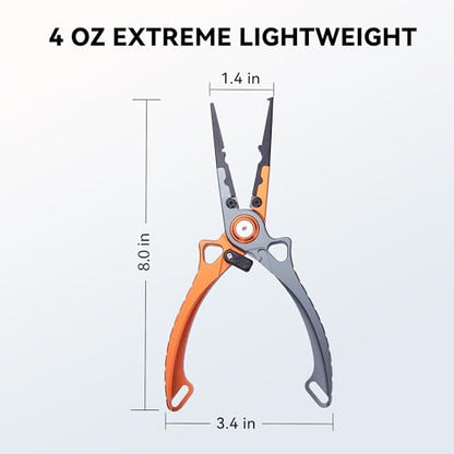 Fishing Pliers Hook Remover, Saltwater Split Ring Pliers with Safety Lock, Fishing Gear with Sheath and Lanyard, Fishing Gifts for Men - color: Orange