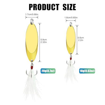 Fishing Spoons Fishing Lures Casting Spoon Metal Jig Lure Trout Lures for Freshwater/Saltwater, Reflective Spoons Bait with Treble Hooks Fishing Tackle 5 Pcs - color: Golden (5pcs), size: 5/8oz