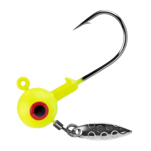 Dr.Fish 10 Pack Underspin Jigs Heads Freshwater Fishing Jig Spinner Stand up Swimbait Bass Walleye Fishing Hooks Willow Blade Round Bottom - color: Fluorescent Yellow, size: 1/2oz