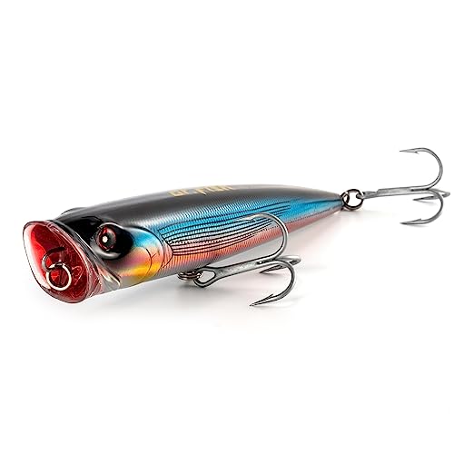 Dr.Fish Popper Saltwater Fishing Lures, 4/5.5 Inches GT Popper VMC Treble Hooks Surf Fishing Lures for Bass Striper Pike Salmon Offshore - color: Blue Herring-1 Pack, size: 5.5"