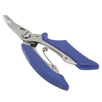 Fishing Pliers Multi Function Lure Pliers with Curved Mouth Stainless Steel Fishing Hook Remover and Line Cutting Scissors Braid Cutters for Outdoor Fishing Durable (Blue) - color: Blue