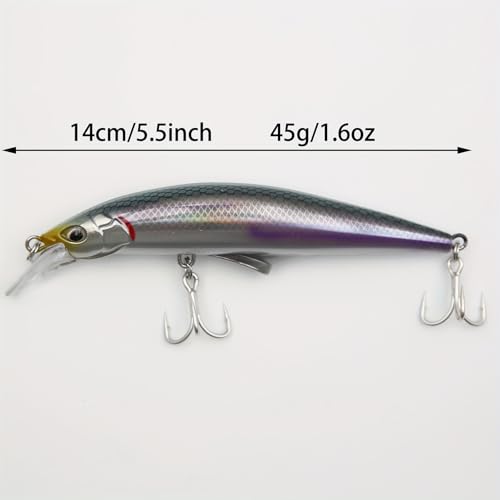 3pcs Sinking Bass Fishing Lures Saltwater Long Casting Laser Minnow Fishing Baits Hard Lure Fishing Kits Accessories (AH - color: AH1445B-5.5'' 1.6oz