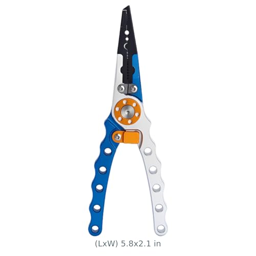 Fishing Pliers, Aluminum with Hook Remover, Extended Throat, Split Ring Tool, Saltwater Resistant, Lightweight Braid Line Cutters, Crimping Sleeves, Include Anti-Lost Lanyard, Nylon Sheath