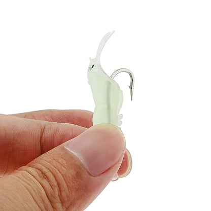 15pcs Soft Luminous Shrimp Lures, Realistic Fishing Lure Baits for Bass, Walleye, Trout & More