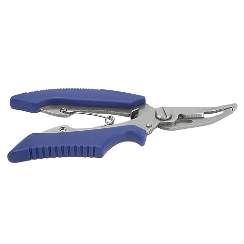 Fishing Pliers Multi Function Lure Pliers with Curved Mouth Stainless Steel Fishing Hook Remover and Line Cutting Scissors Braid Cutters for Outdoor Fishing Durable (Blue) - color: Blue