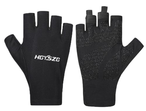 SUJAYU Fingerless UV Protection Gloves - Men & Women's Fishing, Driving, Sailing, Kayak, Paddling & Rowing Gloves - color: Black, size: Medium