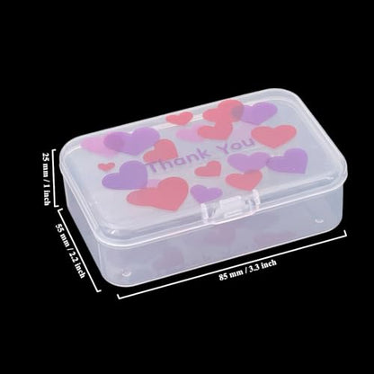 Goodma Plastic Storage Boxes, Transparent, 12 Pieces | 3.3 x 2.2 x 1 inch, Thank You Image Pattern, Hinge Lids
