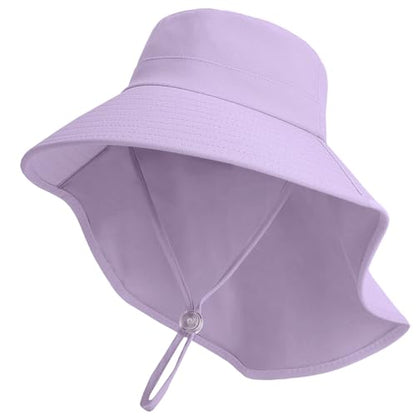 ZOORON Outdoor Kids Sun Hat with Neck Flap UPF 50+ Sun Protection Fishing Hat Wide Brim Summer Kids Beach Hats for Girls Boys - color: 1pack-purple