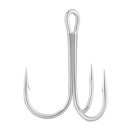 Dr.Fish 30 Pack Round Bend Treble Hooks #16-#8/0, Triple Fishing Hooks Saltwater&Freshwater, Replacement Hardbait Crankbait Spinner Catfish Walleye Trout Salmon Bass Fishing - color: Silver, size: #6-30 Pack