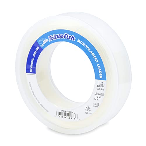 Triple Fish Monofilament Fishing Leader - Clear, Camo Strong Tough Leader Material for Big Game Fishing, Up to 400lb Test - color: Clear, style: 300 Lb Test, 1.90 Mm Dia, 70 Yd