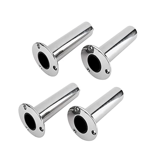 YaeMarine 4-Pack Heavy Duty Stainless Steel 316 Deluxe Rod Holders with Drain, Flush Mount Fishing Rod Pole Holders, 30 Degree /15 Degree/90 Degree - style: 90 Degree