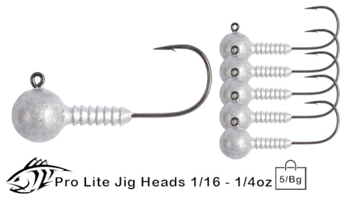 Lunker City Fishing Pro Lite Jig Heads 1/16oz 1/8oz 1/4oz 3/8oz 1/2oz Round Ball Light Tackle Lead Jigs Black Nickel UltraPoint 3/0 Hook LunkerGrip for Soft Plastic Bass Lures, Made in The USA - size: 1/4oz