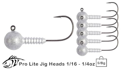 Lunker City Fishing Pro Lite Jig Heads 1/16oz 1/8oz 1/4oz 3/8oz 1/2oz Round Ball Light Tackle Lead Jigs Black Nickel UltraPoint 3/0 Hook LunkerGrip for Soft Plastic Bass Lures, Made in The USA - size: 1/16oz