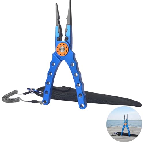 Aluminum Fishing Pliers with Stainless Steel Cutters, Sawtooth Jaws, Classic Blue, Includes Lanyard and Sheath, 7.9 x 2 x 0.4 in, 20 x 5 x 1 cm