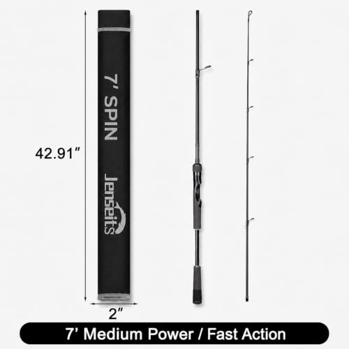 Jenseits Carbon Fiber Fishing Rod Series (6-12 Ft), Spinning & Casting Rods with Stainless Steel Ceramic Guides, Fast Action Fishing Pole for Bass, Trout, Walleye & Surf Fishing - size: 7'0"-Medium-Fast-Black, style: Spinning