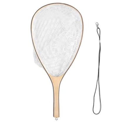 Fish Net Wood Frame Fly Fishing Landing with Soft Rubber Meshes for Catching and Release Easy to Use Light Weight Rubber Fishing