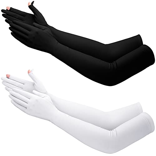 Jecery 2 Pairs UV Long Sun Gloves Women's Sunblock Driving Gloves Non Slip Full Finger Arm Sun Protective for Outdoor Sports - color: Black, White