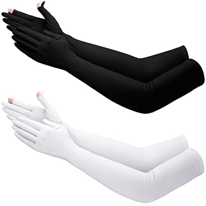 Jecery 2 Pairs UV Long Sun Gloves Women's Sunblock Driving Gloves Non Slip Full Finger Arm Sun Protective for Outdoor Sports - color: Black, White