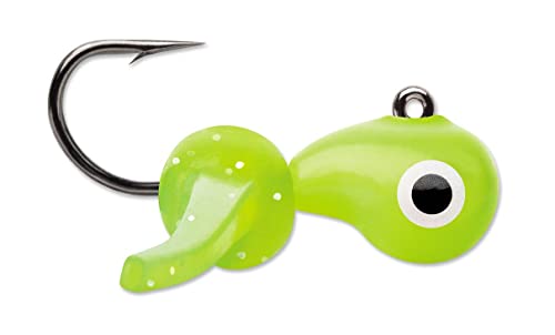 VMC Tungsten Mustache Jig, High-Density Ice Fishing Jig with Lifelike Larvae Body and Soft Appendages for Panfish, Crappie, Bluegill, Perch, and Trout - color: Glow Chartreuse, size: 1/16 oz.