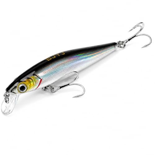 Floating Minnow Fishing Lure, 3.35in 0.30oz ABS Hard Bait with BKK 3X Size 6 Treble Hooks, Weight Transfer Rattle, 1-3ft Shallow Diving Lure for Bass Trout Walleye, Boxed - color: B1-1PCS/0.3OZ-3.35"