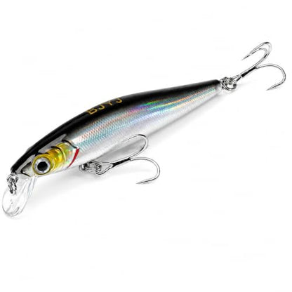 Floating Minnow Fishing Lure, 3.35in 0.30oz ABS Hard Bait with BKK 3X Size 6 Treble Hooks, Weight Transfer Rattle, 1-3ft Shallow Diving Lure for Bass Trout Walleye, Boxed - color: B1-1PCS/0.3OZ-3.35"