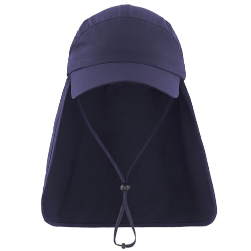 Connectyle Men's Sun Hat with Neck Flap Adjustable Breathable UPF 50+ Sun Protection Baseball Cap for Fishing Hiking Golfing - color: Navy Blue