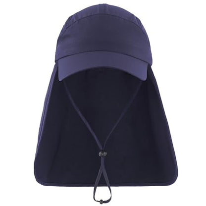 Connectyle Men's Sun Hat with Neck Flap Adjustable Breathable UPF 50+ Sun Protection Baseball Cap for Fishing Hiking Golfing - color: Navy Blue