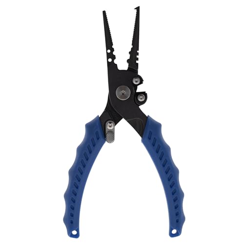 Reaction Tackle Fishing Pliers, Stainless Steel Saltwater Pliers with Braid Cutter, Hook Remover and Crimper, PTFE Coated Coated with Sheath and Lanyard - size: 7" Split Ring
