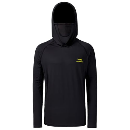 BASSDASH UPF 50+ Men’s Long Sleeve Fishing Shirt with Mask UV Neck Gaiter Hoodie - color: Black, size: Medium
