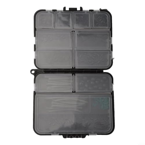 300Pcs Carp Fishing Tackle Box Kit with Clips Hooks Swivels Terminal Rigs Snaps, Plastic Organizer Case for Bass Trout Rock Fishing, Black