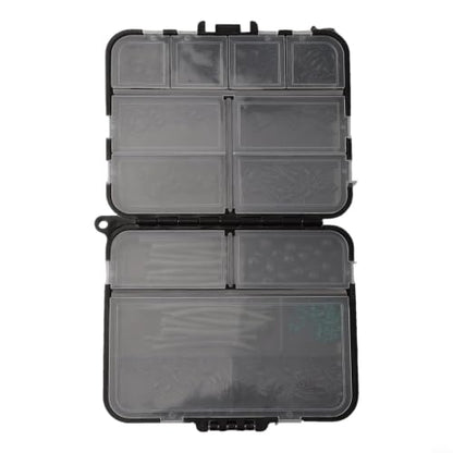 300Pcs Carp Fishing Tackle Box Kit with Clips Hooks Swivels Terminal Rigs Snaps, Plastic Organizer Case for Bass Trout Rock Fishing, Black