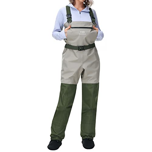 BASSDASH IMMERSE Women’s Breathable Stocking Foot Fishing Waders Waterproof Lightweight Chest Wader - size: X-Large 9-10