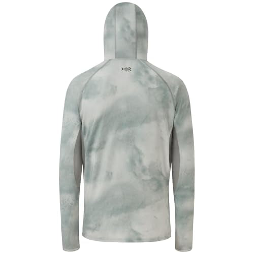 BASSDASH UPF 50+ Men’s Fishing Hoodie Shirts with Mask Camo UV Long Sleeve Moisture Wicking FS53M - color: Ash Grey Mist, size: 4X-Large