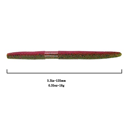 Soft Plastic Bass Fishing Lure 5.3" Senko Style Worms-Salt Impregnation, Ribbed Design Slow Sinking Swimbaits - color: 07-Fire ball
