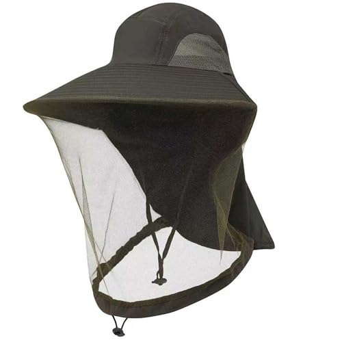 Mosquito Fishing Safari Mesh Net Hat with Neck Flap, Sun Protection Women Men Bug Cap, Hidden Netting Boonie - color: Sage Gray