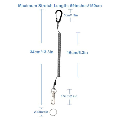 Lix&Rix Retractable Safety Coiled Lanyard with Aluminium Alloy Carabiner Clip, Black/Blue/Green/Red/Silver/Yellow - color: Black, Rotatable 3pcs