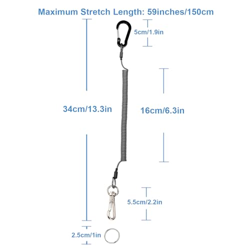 Lix&Rix Retractable Safety Coiled Lanyard with Aluminium Alloy Carabiner Clip, Black/Blue/Green/Red/Silver/Yellow - color: Black, Rotatable 3pcs