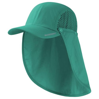 BASSDASH UPF 50+ Foldable Fishing Hat Baseball Cap with Removable Neck Flap Portable for Men Women Golf Hiking - color: Aqua Green With Unfoldable Brim