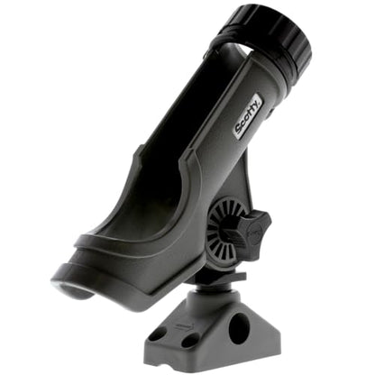 Scotty #230 Powerlock Rod Holder with #241 Side/Deck Mount, Adjustable Boat Fishing Rod Holder, Universal Cradle Design, Side or Deck Mount Installation, Marine-Grade Construction - color: Grey