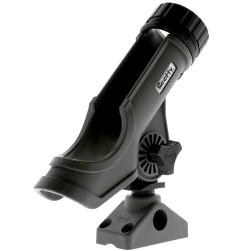 Scotty #230 Powerlock Rod Holder with #241 Side/Deck Mount, Adjustable Boat Fishing Rod Holder, Universal Cradle Design, Side or Deck Mount Installation, Marine-Grade Construction - color: Grey