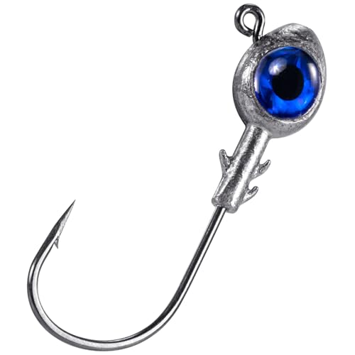 Dr.Fish 10 Pack Fishing Eyes Jigs 3D Eyes Trout Heads Bass Hook Saltwater Swimbait Jig Heads Freshwater Walleye Redfish Striper 1/2oz 3/8oz 1/4oz 3/16oz - color: Blue Eyes, size: 1/8oz-Hook #1