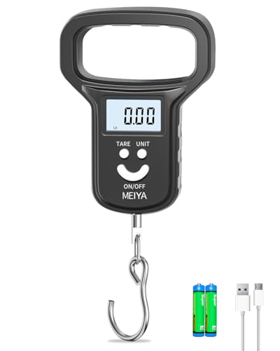 MEIYA Fish Scale/Fishing Scale: Dual Power (Battery/Rechargeable), Extra Wide Handle, Backlit LCD Display, Includes 2 AAA Batteries&USB-C Charging Cable, Fishing Gifts for Men (Black)