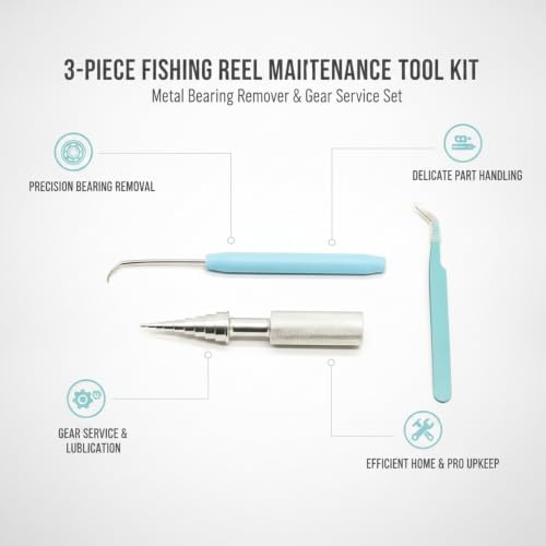 3-Piece Fishing Reel Maintenance Tool Kit - Metal Bearing Remover & Gear Service Set for Spinning and Baitcasting Reels - color: Silver