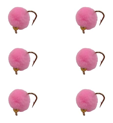 Bead Head Trout & Salmon Eggs, 12 Fly Fishing Lures in Size 12 - Streamer & Steelhead Flies - color: Pink (6pc)