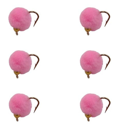Bead Head Trout & Salmon Eggs, 12 Fly Fishing Lures in Size 12 - Streamer & Steelhead Flies - color: Pink (6pc)