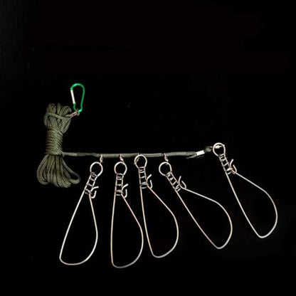 NOLITOY 2 Sets Fishing Lock Stainless Steel Stringer with 5 Hooks for Kayak Trout Fishing and Outdoor Use