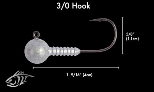 Lunker City Fishing Pro Lite Jig Heads 1/16oz 1/8oz 1/4oz 3/8oz 1/2oz Round Ball Light Tackle Lead Jigs Black Nickel UltraPoint 3/0 Hook LunkerGrip for Soft Plastic Bass Lures, Made in The USA - size: 1/2oz