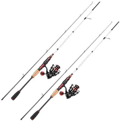Sougayilang Fishing Rod and Reel Combo, 5.9ft/6.9ft 2-Piece MH Spinning Rod with Spinning Reel, 15lb Max Drag, Cork & EVA Grip, Saltwater Freshwater Gear for Bass Walleye Trout-2Packs - color: RED, size: 5.9FT