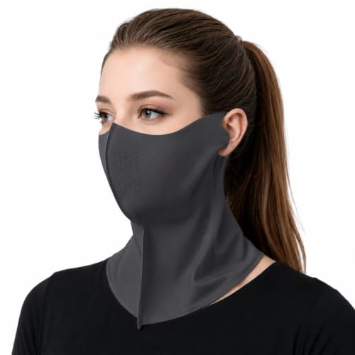 Ice Silk Sun Protection Face Mask for Women, Breathable Cooling Face Cover with Neck Coverage, Driving，Golf，Hiking - color: Dark Grey
