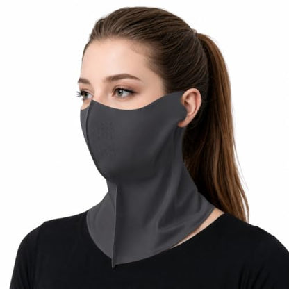 Ice Silk Sun Protection Face Mask for Women, Breathable Cooling Face Cover with Neck Coverage, Driving，Golf，Hiking - color: Dark Grey